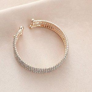 Zigzag Rhinestone Ladies Stretch Wide Multi-Row Bracelet